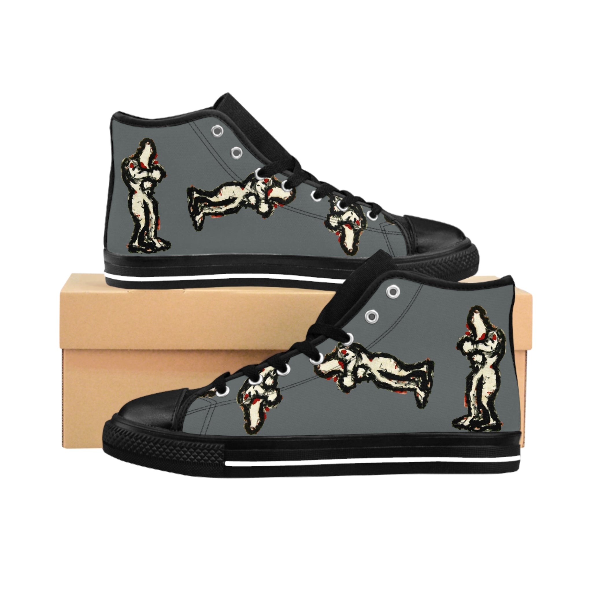 InTense – Women’s High-Top Canvas Sneakers with Abstract Figure Art – Dark Grey Background