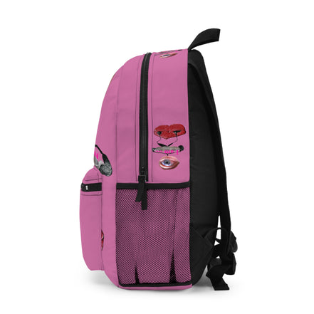 Surreal Eye Character Backpack — “I am…” Art Print School Bag (pink)