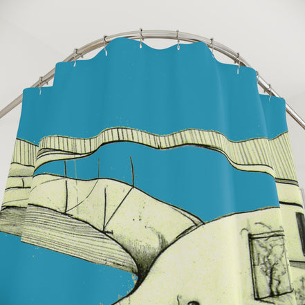 Tuscan — Hand-Drawn Landscape Shower Curtain (Turquoise)