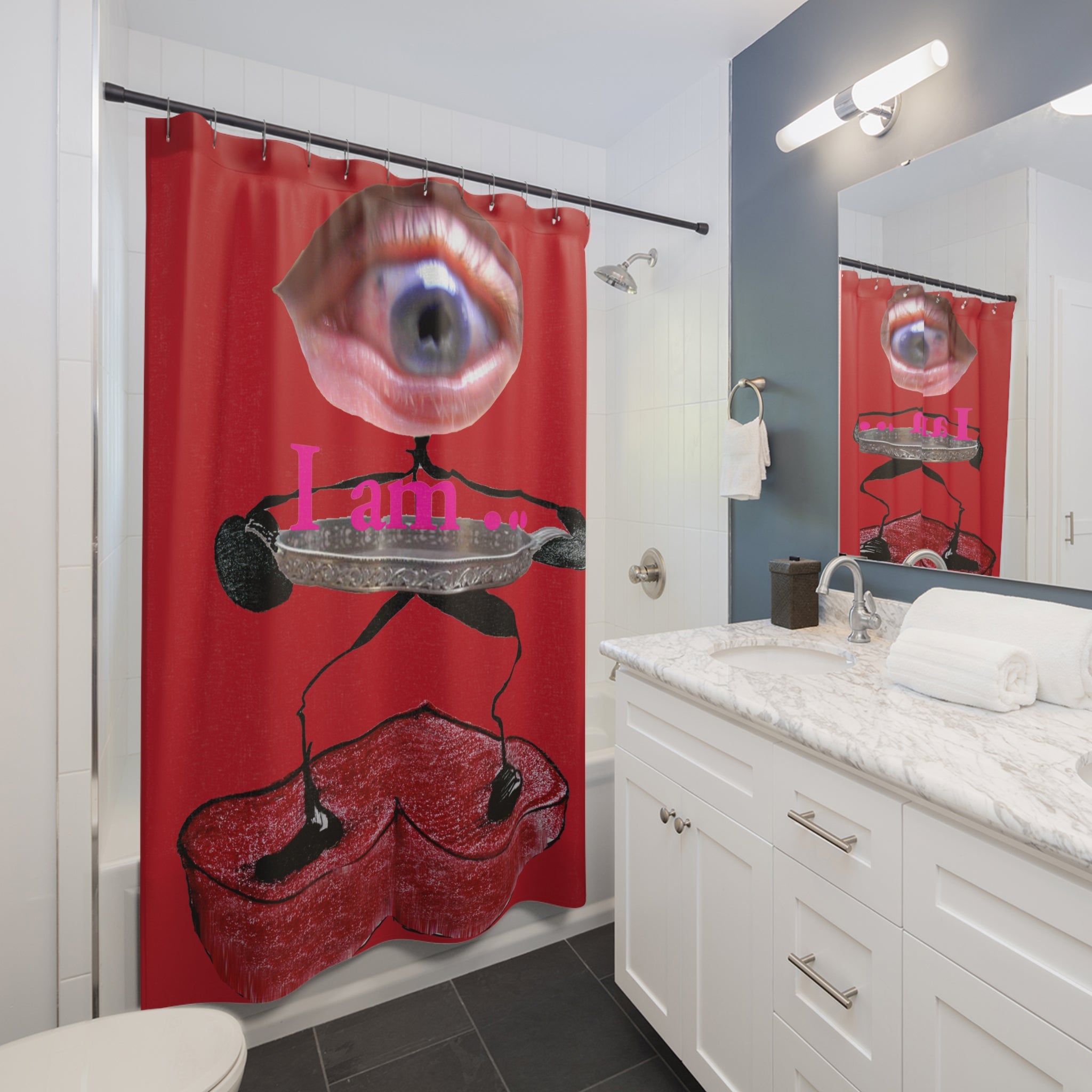 I Am… Surreal Eye Art Shower Curtain – Red Heart Figure