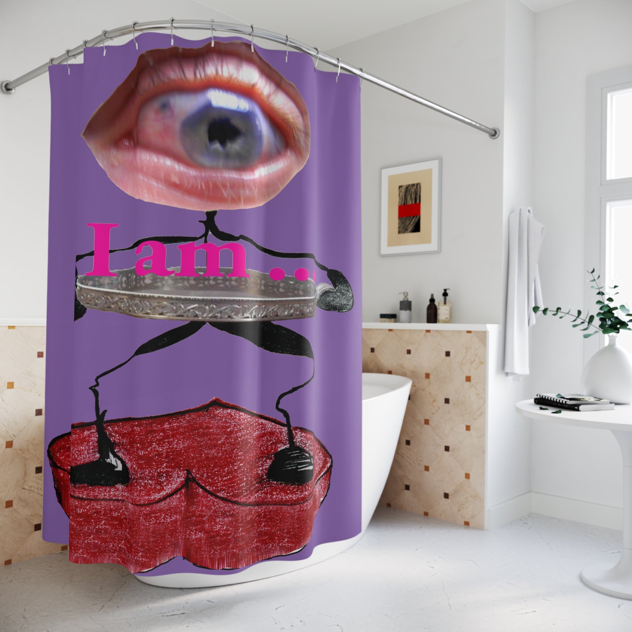 I Am… Surreal Eye Art Shower Curtain – Red Heart Figure