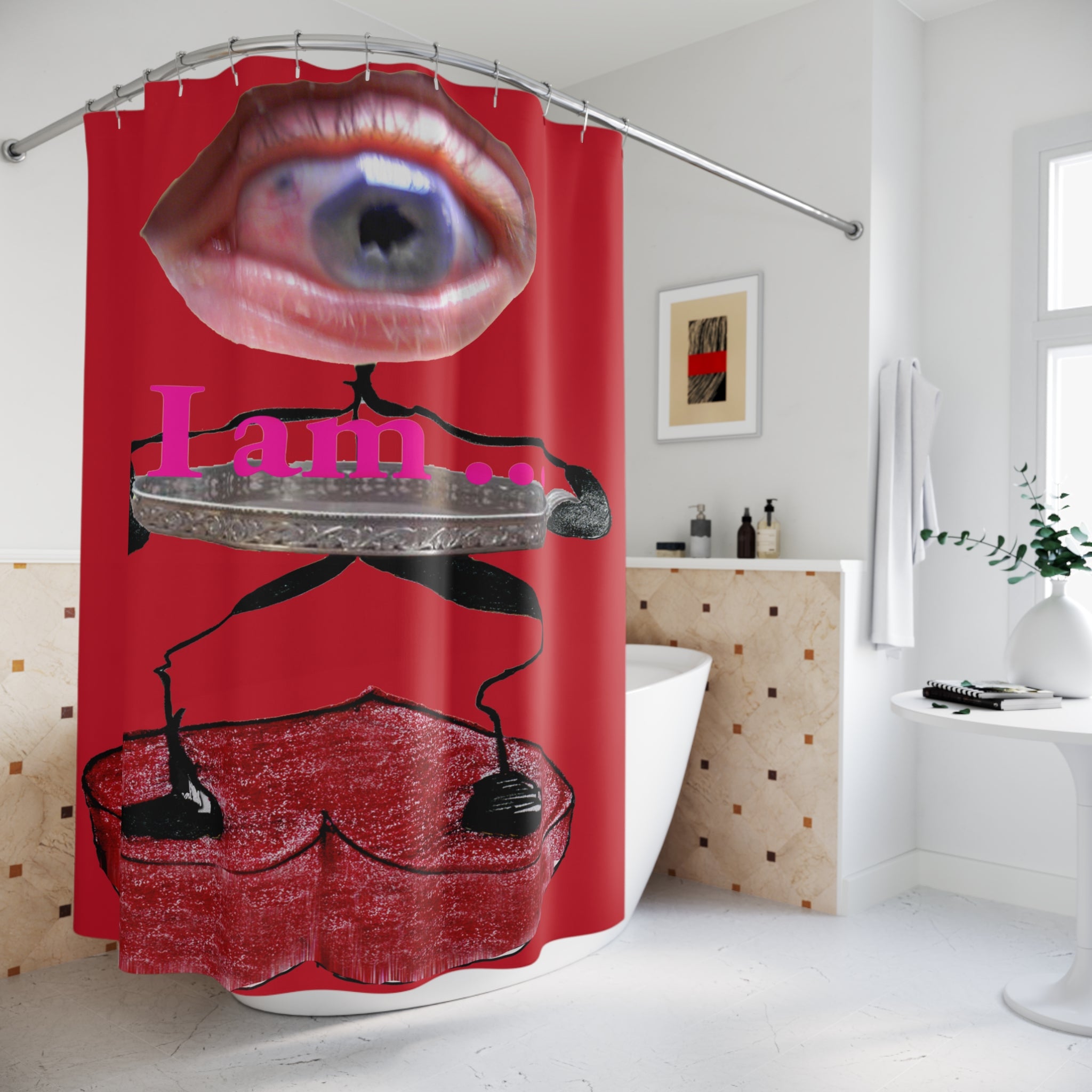 I Am… Surreal Eye Art Shower Curtain – Red Heart Figure