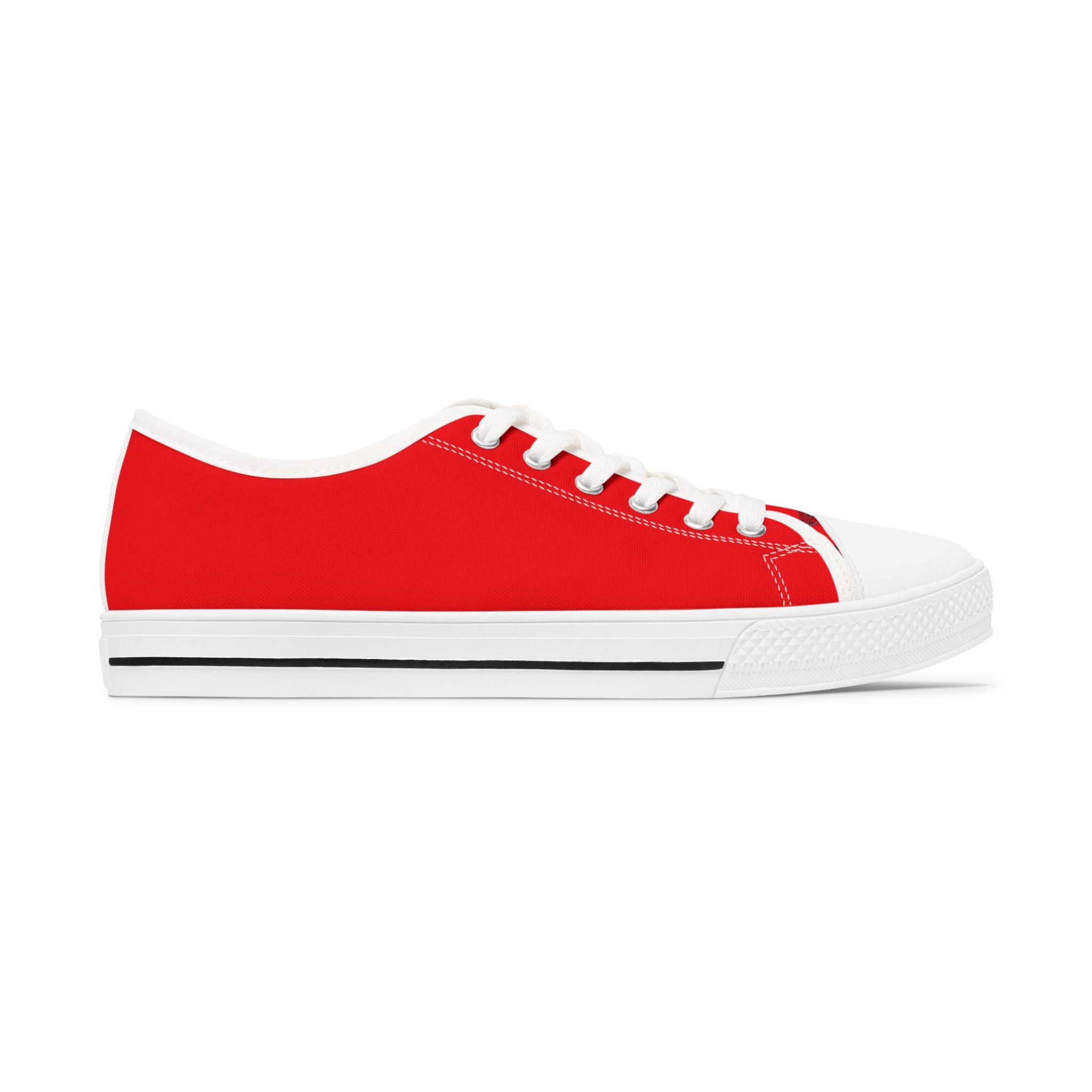I Am – Women’s Surreal Eye Low-Top Canvas Sneakers – Red Background
