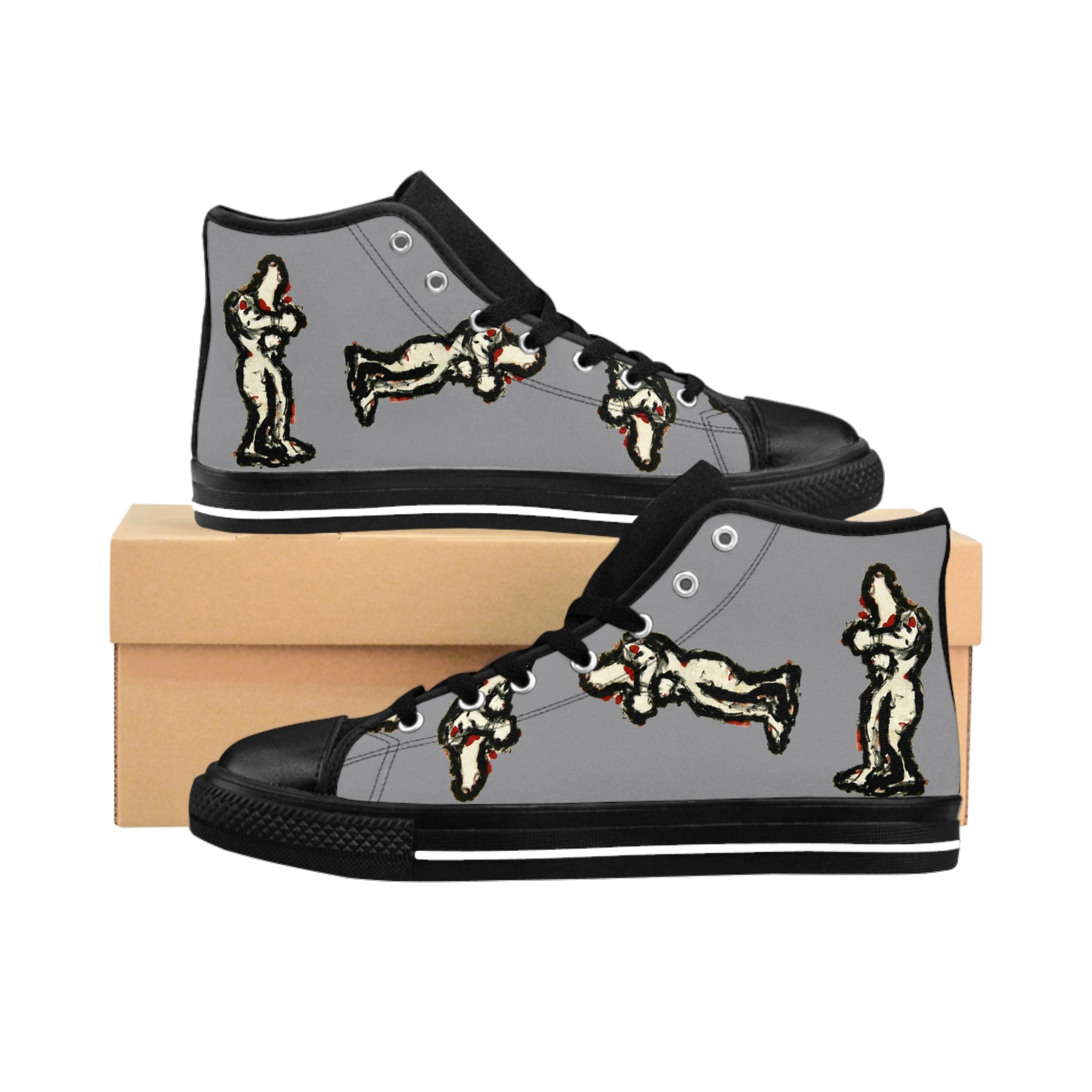 InTense – Women’s High-Top Canvas Sneakers with Abstract Figure Art – Grey Background