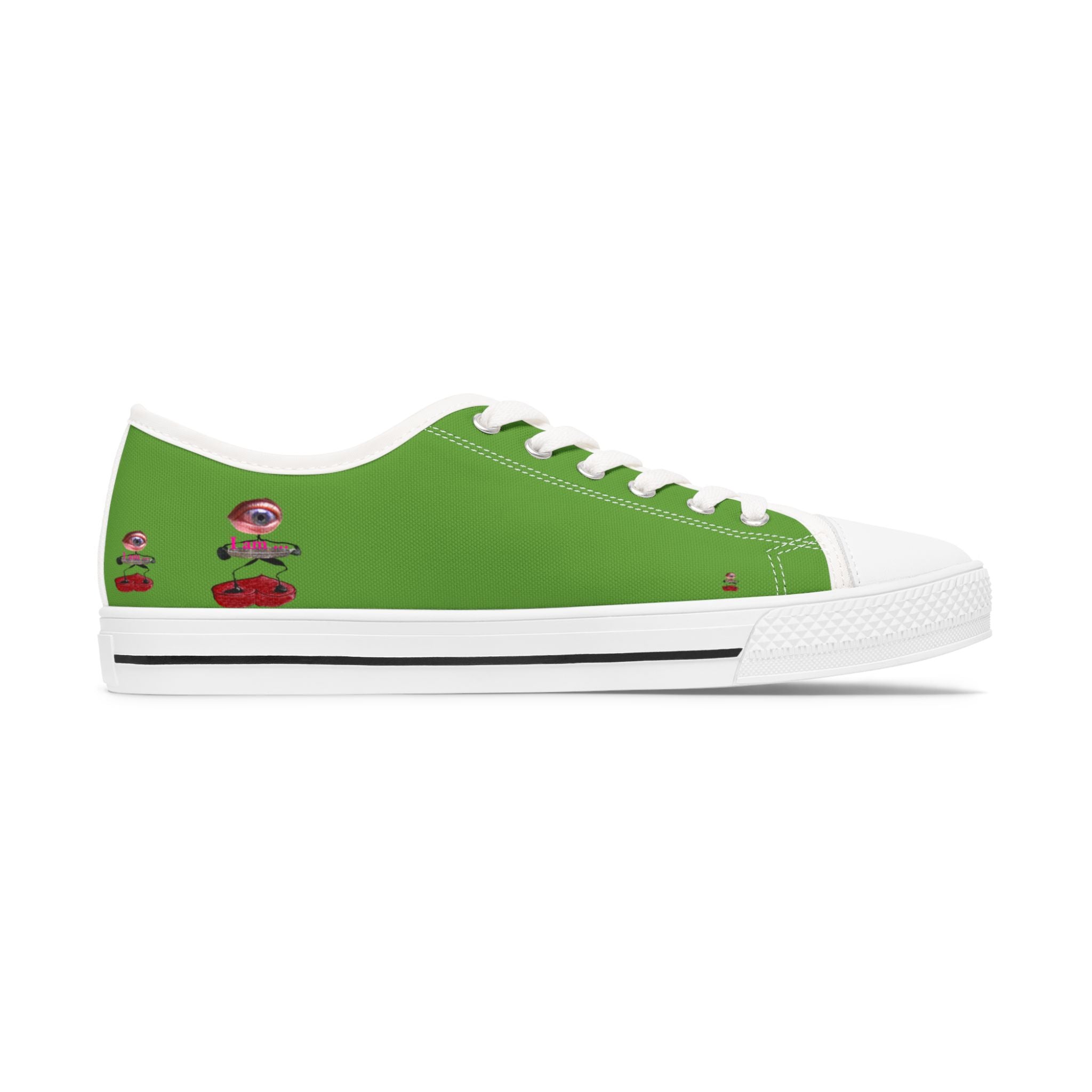 I Am – Women’s Surreal Eye Low-Top Canvas Sneakers – Green Background