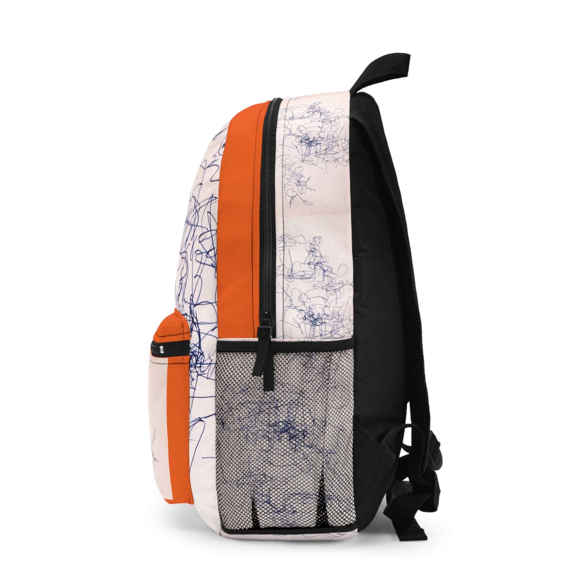 Abstract Ink Sketch Backpack — Minimalist Doodle Front Pocket Bag (dark orange)