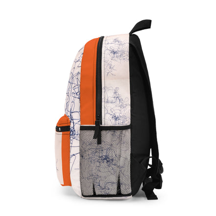 Abstract Ink Sketch Backpack — Minimalist Doodle Front Pocket Bag (dark orange)