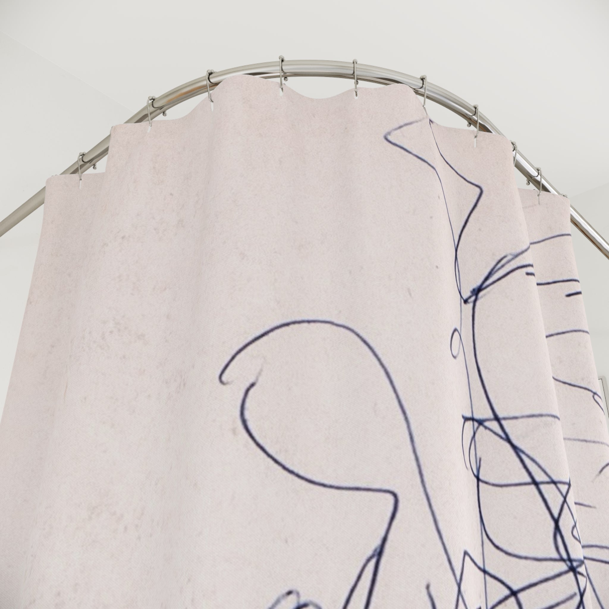 Abstract Line Art Shower Curtain — Minimalist Blue Accent Bathroom Decor
