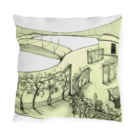 Outdoor Pillow - Sketchy Vineyard Landscape Decorative Accent Pillow