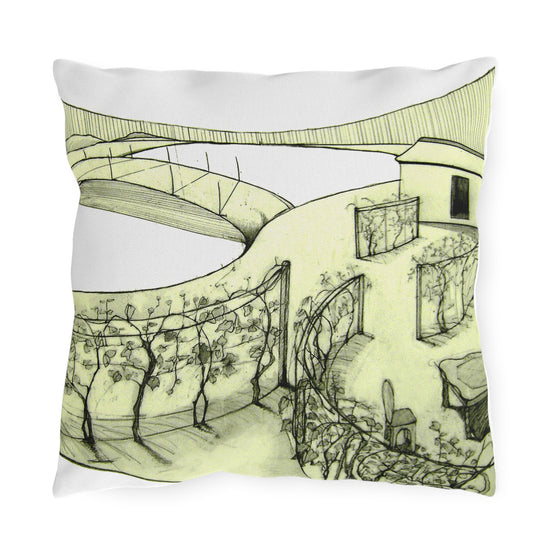 Outdoor Pillow - Sketchy Vineyard Landscape Decorative Accent Pillow