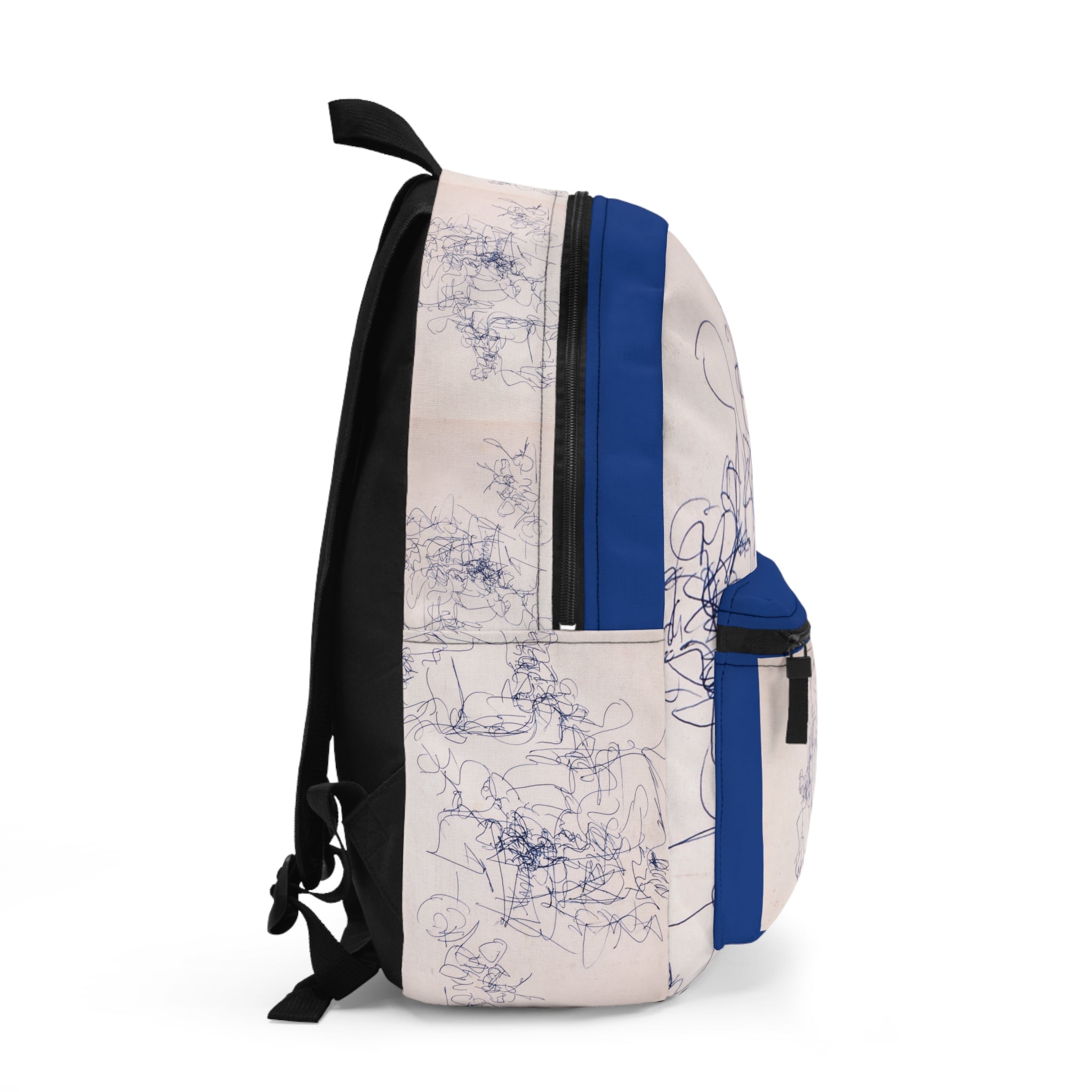 Abstract Ink Sketch Backpack — Minimalist Doodle Front Pocket Bag (Dark blue)