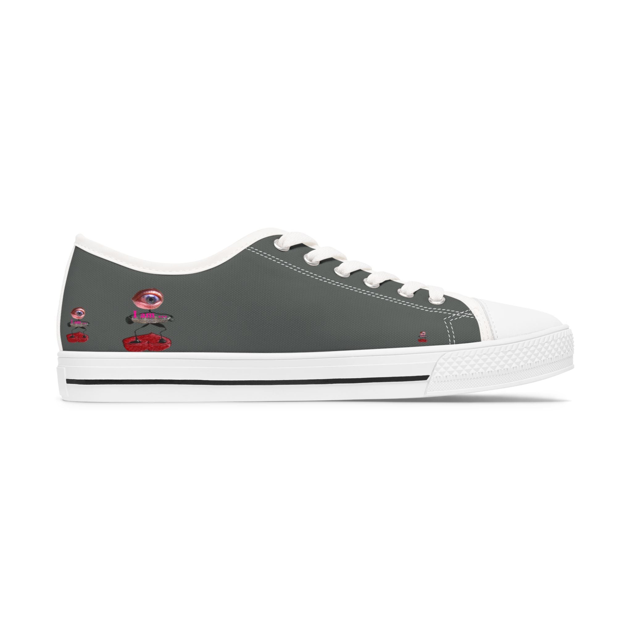 I Am – Women’s Surreal Eye Low-Top Canvas Sneakers – Dark Grey Background