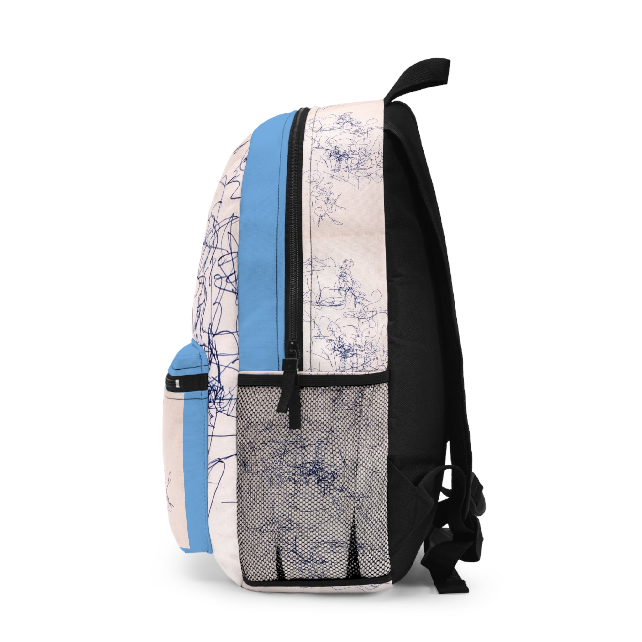Abstract Ink Sketch Backpack — Minimalist Doodle Front Pocket Bag