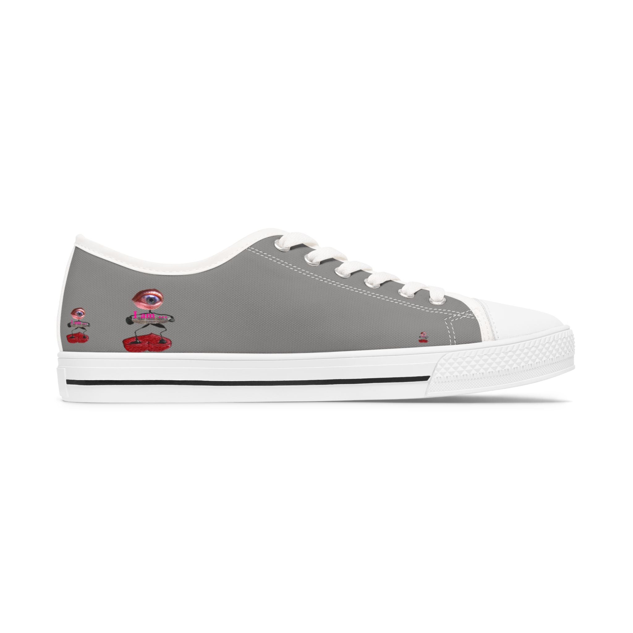 I Am – Women’s Surreal Eye Low-Top Canvas Sneakers – Grey Background