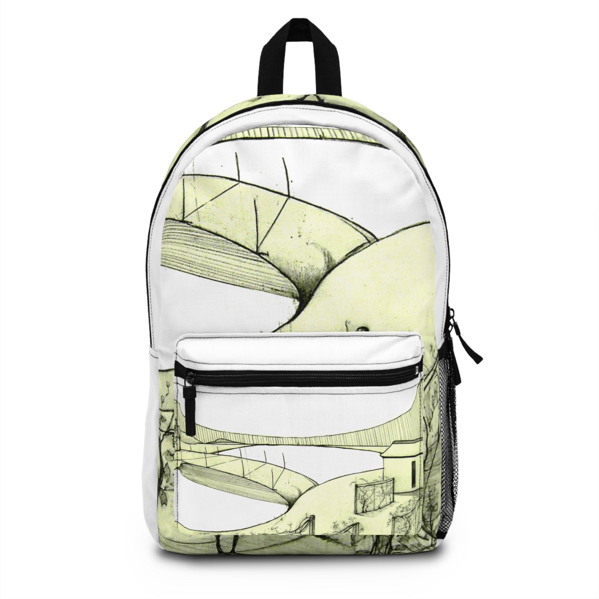 Tuscan Designer Backpack – Hand-Drawn Landscape Art (white)