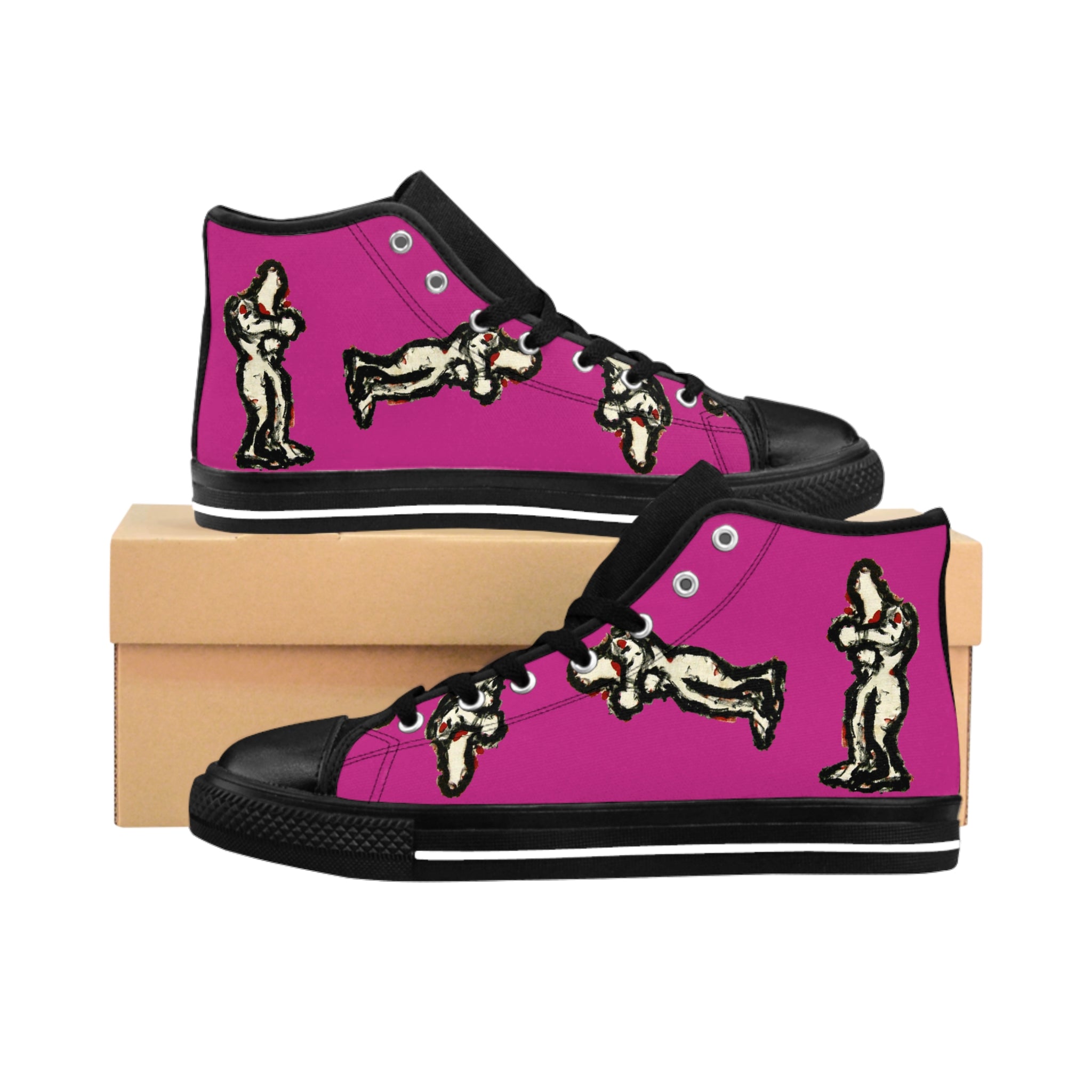 InTense – Men’s High-Top Canvas Sneakers with Abstract Figure Art – Hot Pink Background