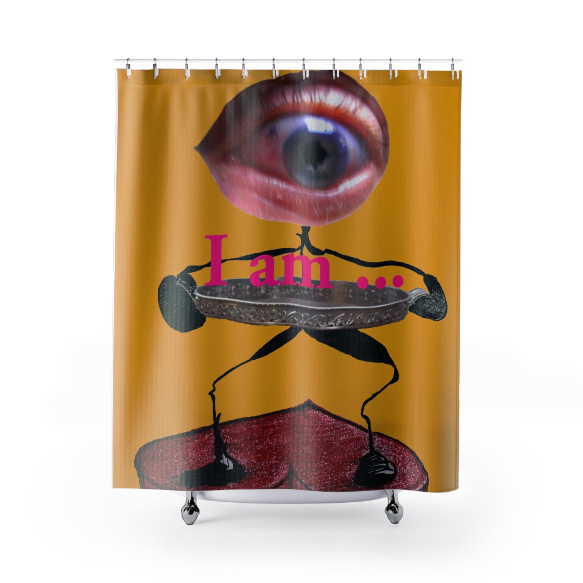 Surreal 'I Am' Art Shower Curtain – Bold Eye & Retro Collage Bathroom Decor