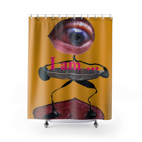 Surreal 'I Am' Art Shower Curtain – Bold Eye & Retro Collage Bathroom Decor