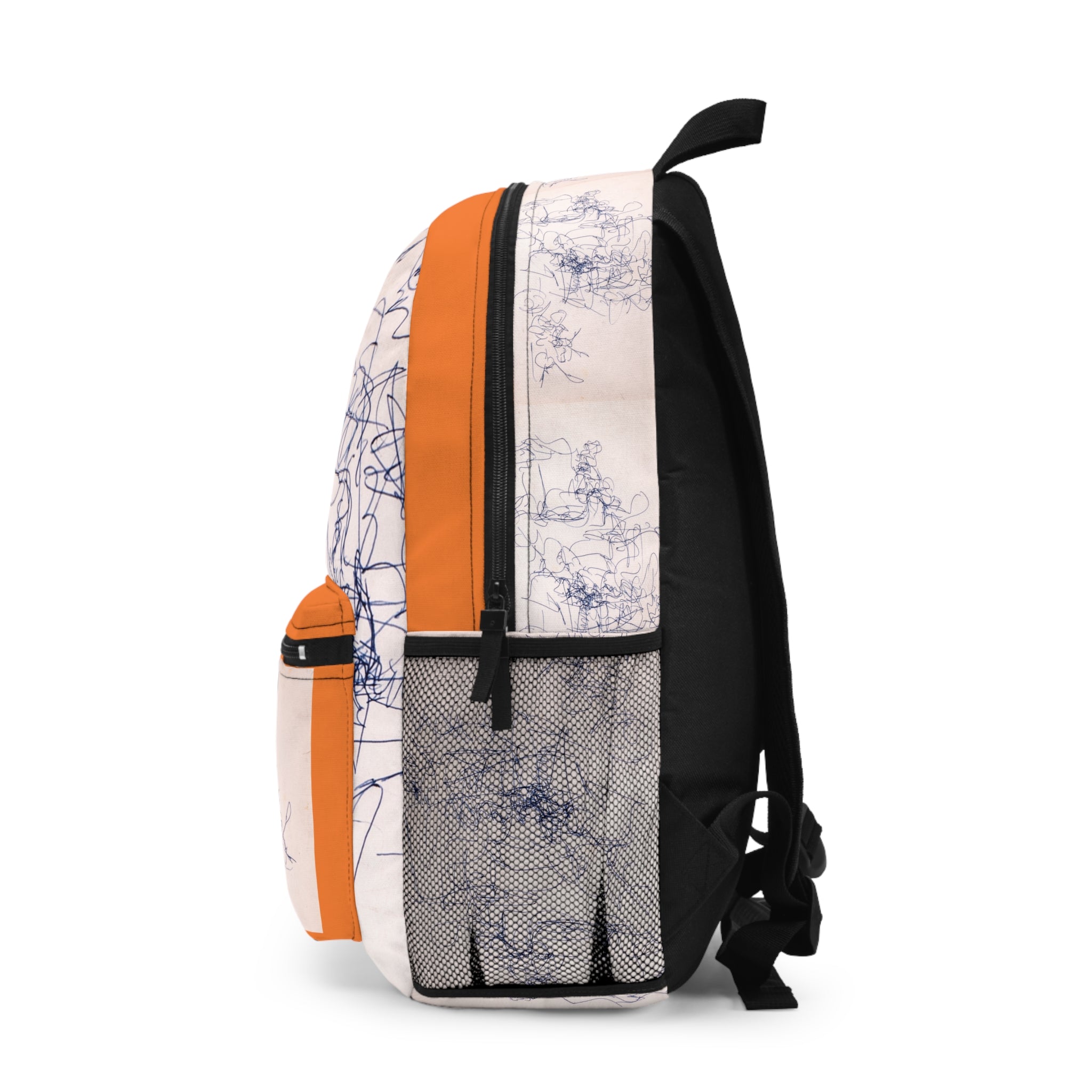 Abstract Ink Sketch Backpack — Minimalist Doodle Front Pocket Bag (light orange)