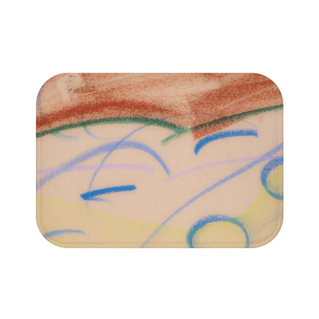 Abstract Pastel Doodle Bath Mat — Soft Watercolor Scribble Design