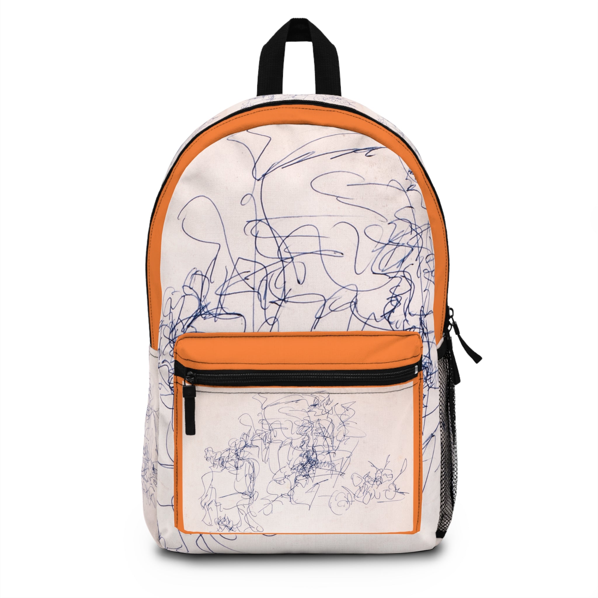 Abstract ink sketch doodle art backpack on light orange background from WG Patrick Studios.