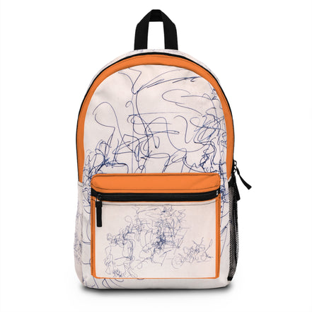 Abstract ink sketch doodle art backpack on light orange background from WG Patrick Studios.