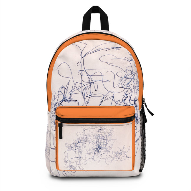 Abstract ink sketch doodle art backpack on light orange background from WG Patrick Studios.