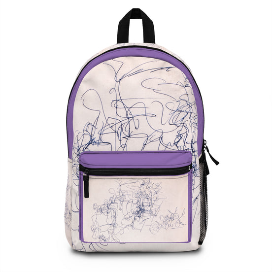 Abstract ink sketch doodle art backpack on light purple background from WG Patrick Studios.