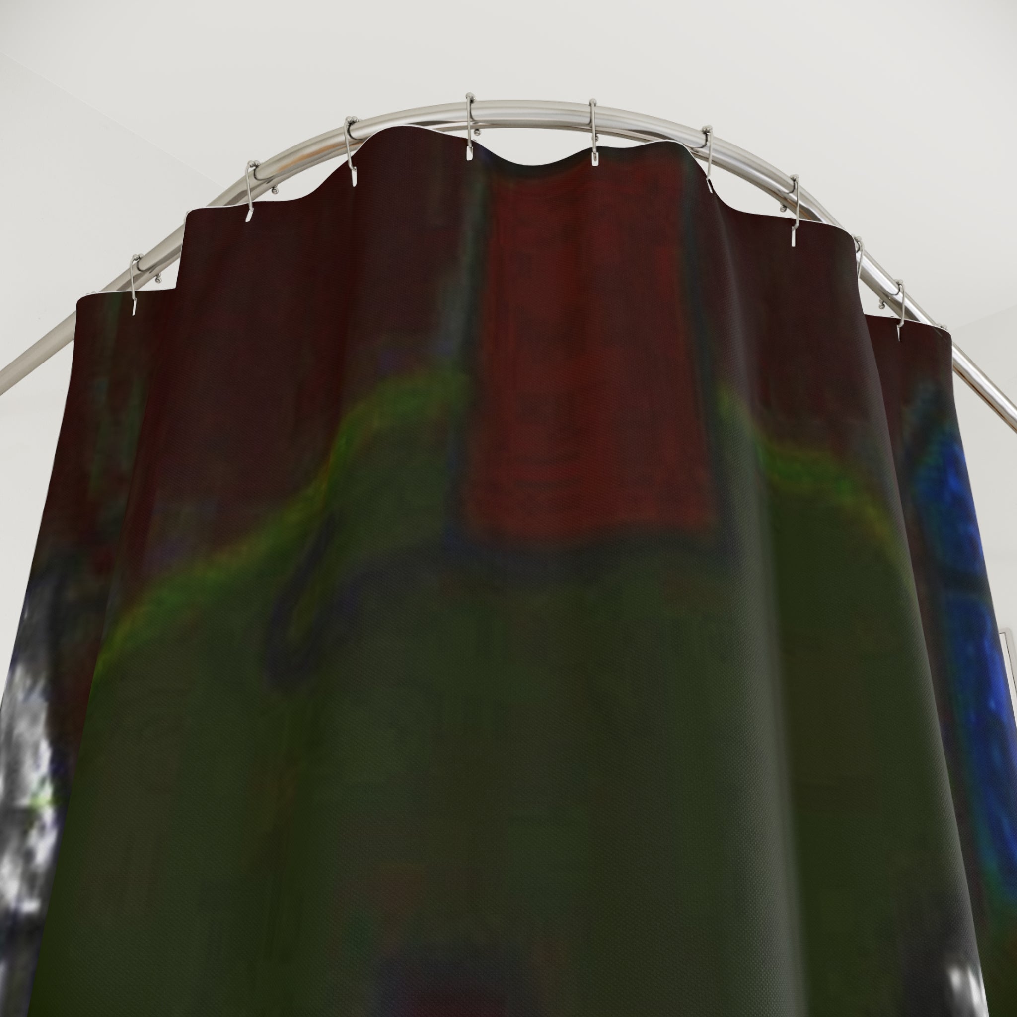 Abstract textured shower curtain detail in dark green and brown tones from the Demire series