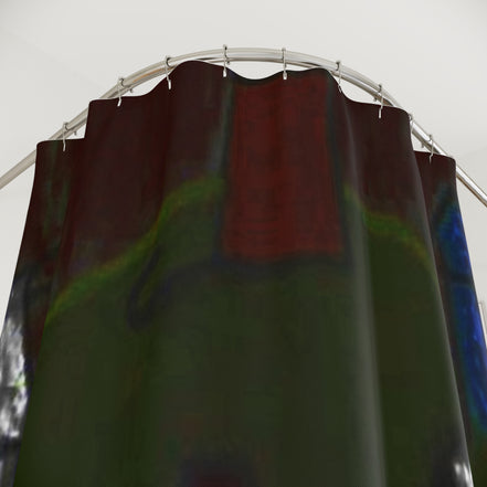 Abstract textured shower curtain detail in dark green and brown tones from the Demire series