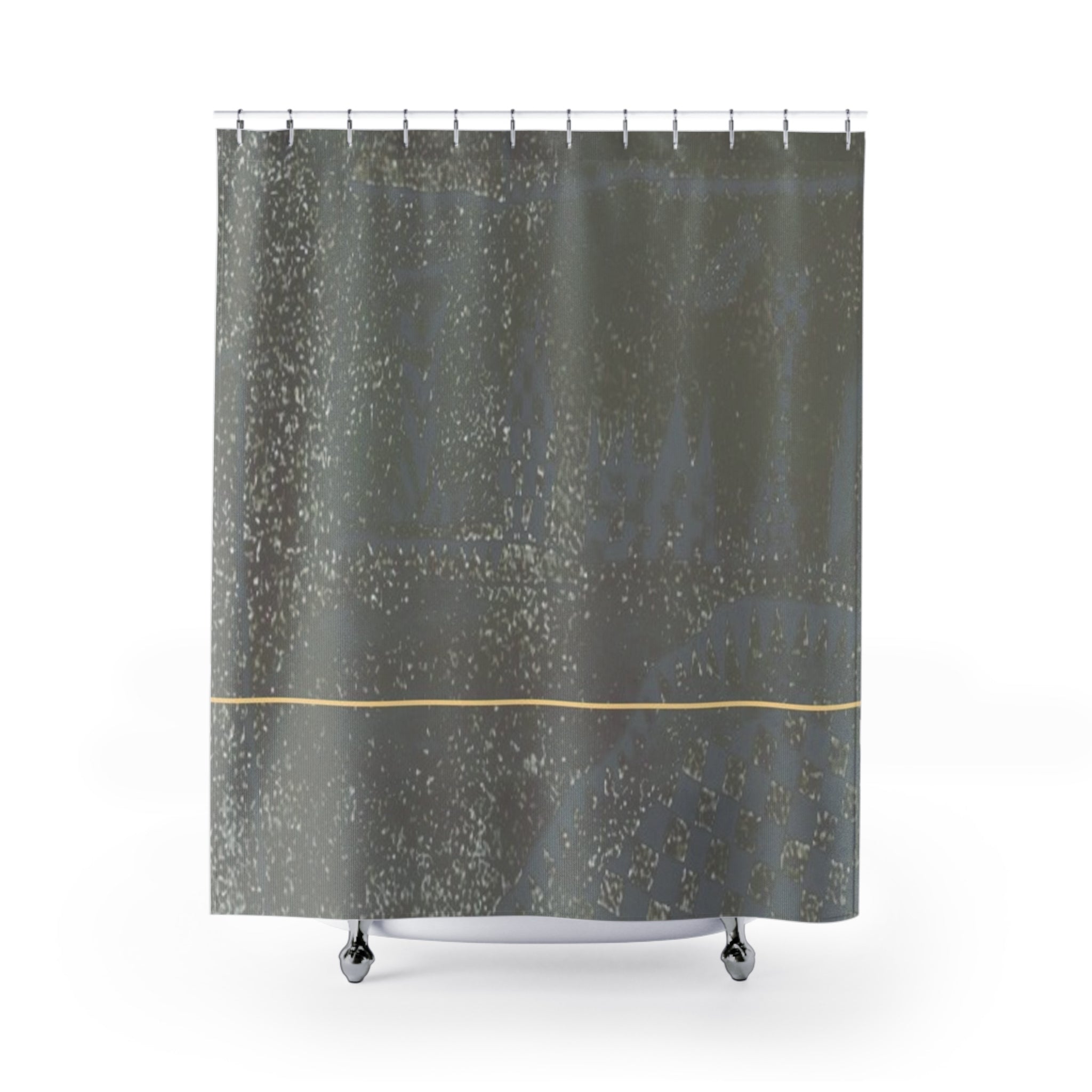 Demire T designer shower curtain with grey-brown textured pattern and thin horizontal line detail