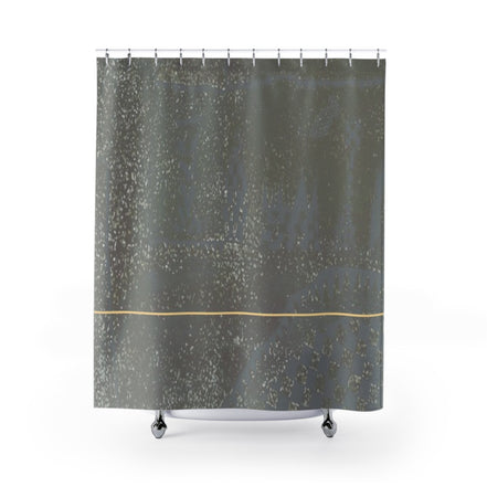 Demire T designer shower curtain with grey-brown textured pattern and thin horizontal line detail
