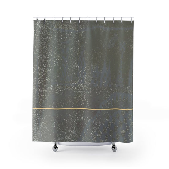 Demire T designer shower curtain with grey-brown textured pattern and thin horizontal line detail