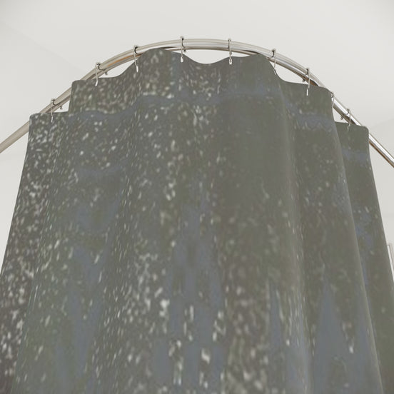 Grey brown textured shower curtain detail with minimalist horizontal line in Demire T design