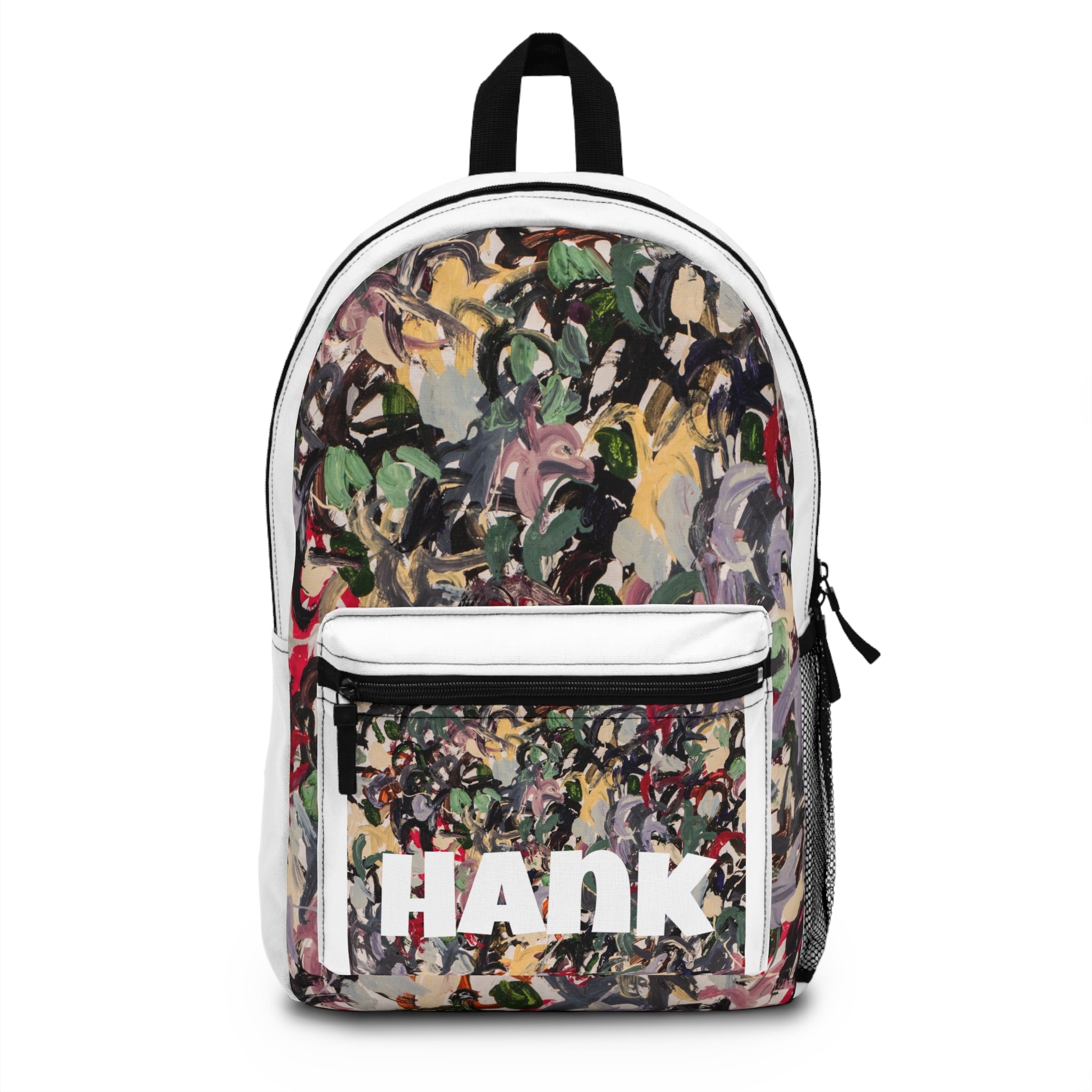 HANK abstract brushstroke art backpack with multicolor paint pattern by WG Patrick Studios.