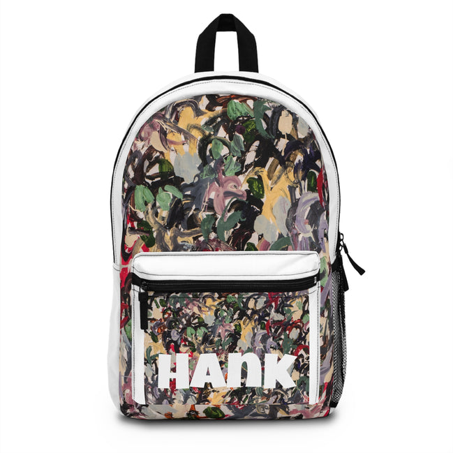 HANK abstract brushstroke art backpack with multicolor paint pattern by WG Patrick Studios.