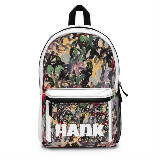 HANK abstract brushstroke art backpack with multicolor paint pattern by WG Patrick Studios.