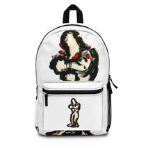 Abstract figure art backpack with lighter skin tone figure on white background, inTense artwork by WG Patrick Studios.