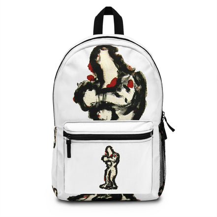 Abstract figure art backpack with lighter skin tone figure on white background, inTense artwork by WG Patrick Studios.
