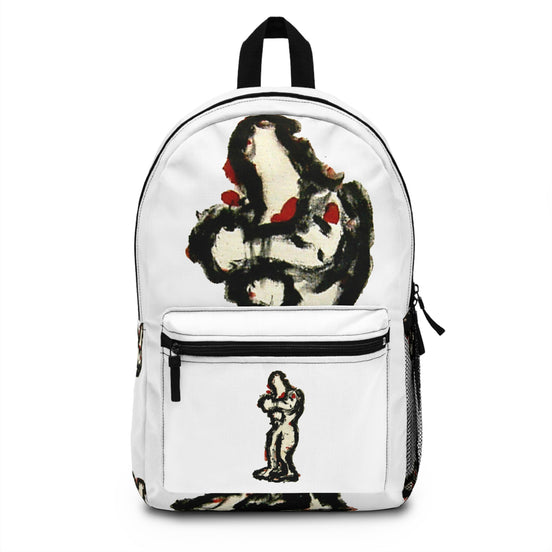 Abstract figure art backpack with lighter skin tone figure on white background, inTense artwork by WG Patrick Studios.