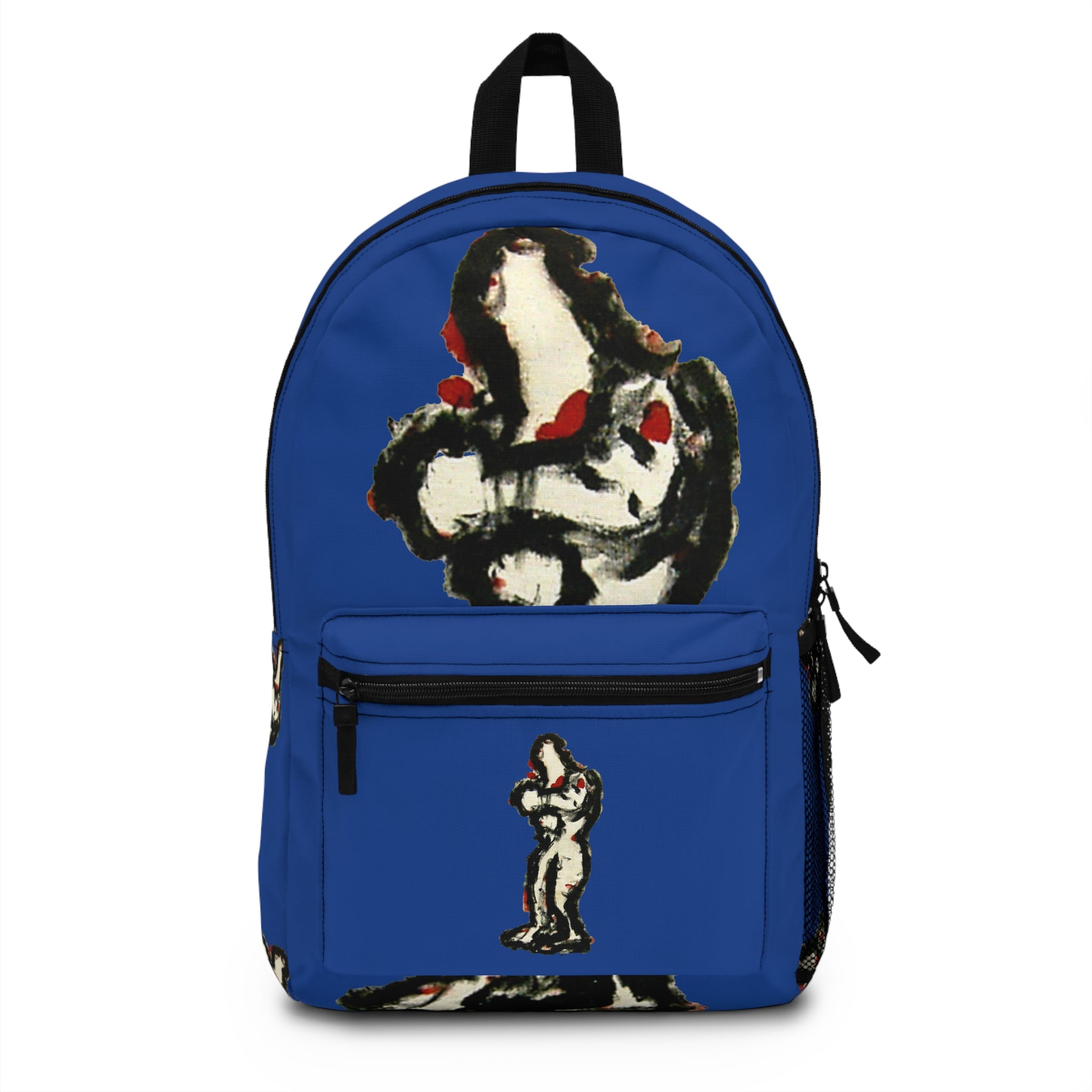 Abstract lighter skin figure on dark blue background backpack, inTense artwork by WG Patrick Studios.