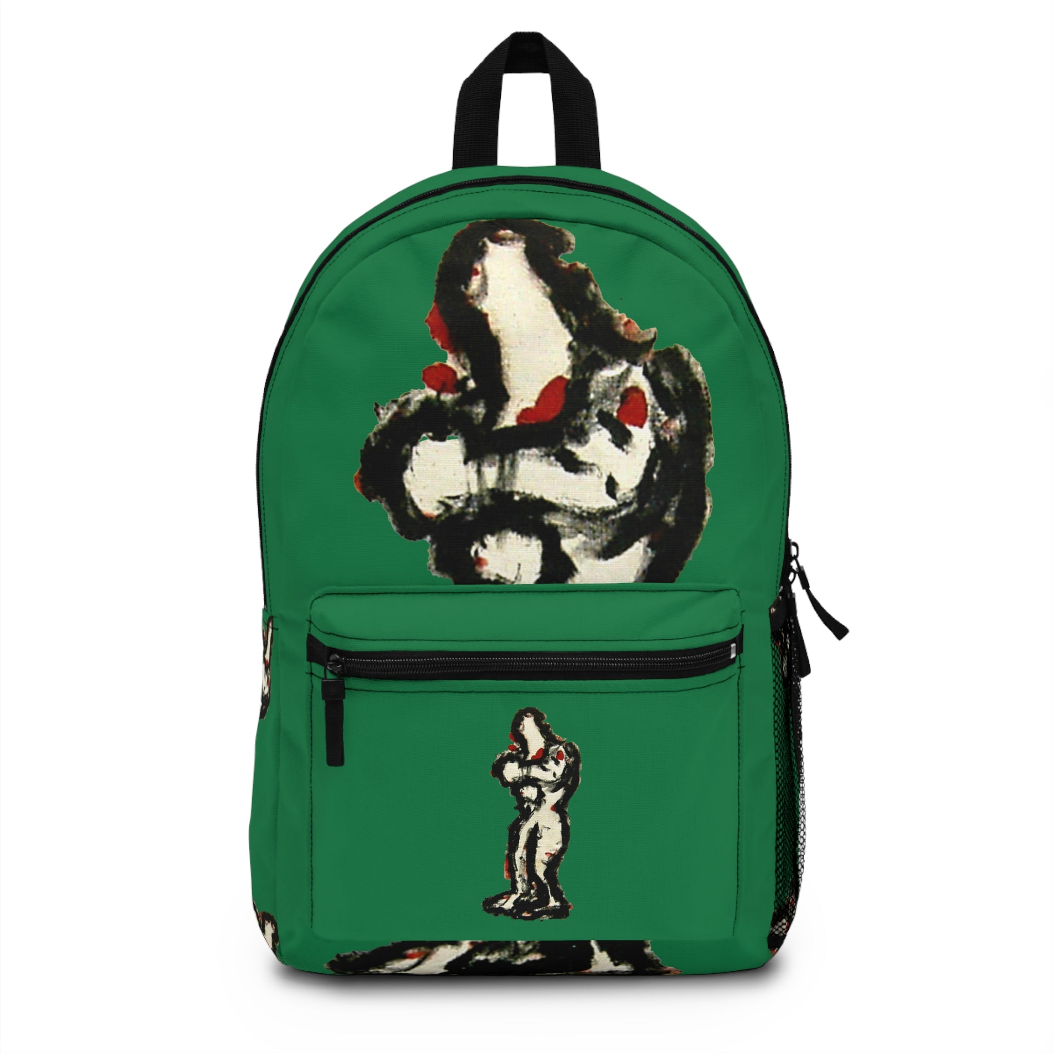 Abstract lighter skin figure on dark green background backpack, inTense artwork by WG Patrick Studios.