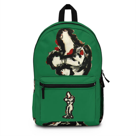 Abstract lighter skin figure on dark green background backpack, inTense artwork by WG Patrick Studios.