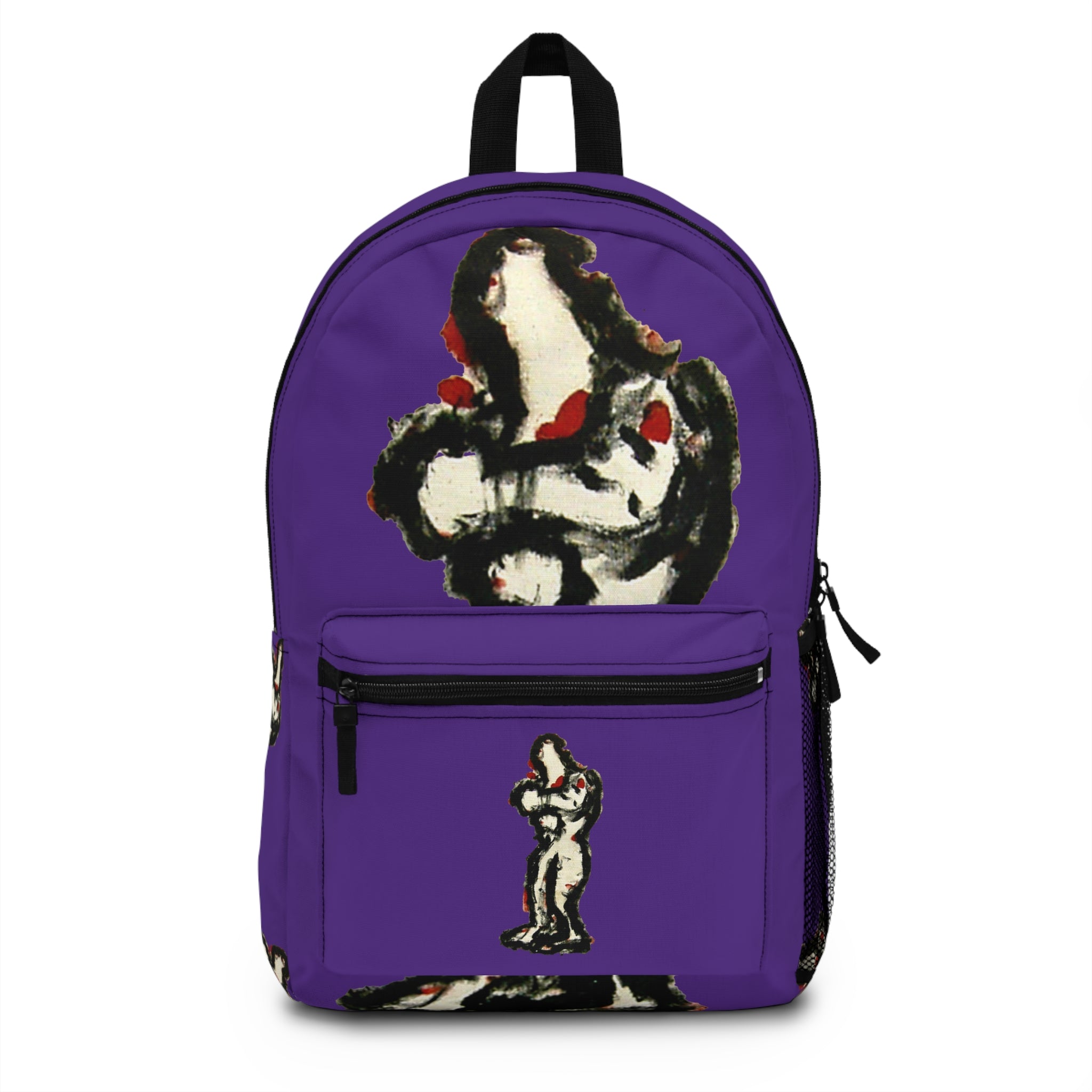 Abstract lighter skin figure on dark purple background backpack, inTense artwork by WG Patrick Studios.