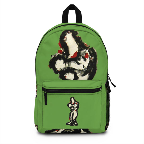 Abstract lighter skin figure on green background backpack, inTense artwork by WG Patrick Studios.