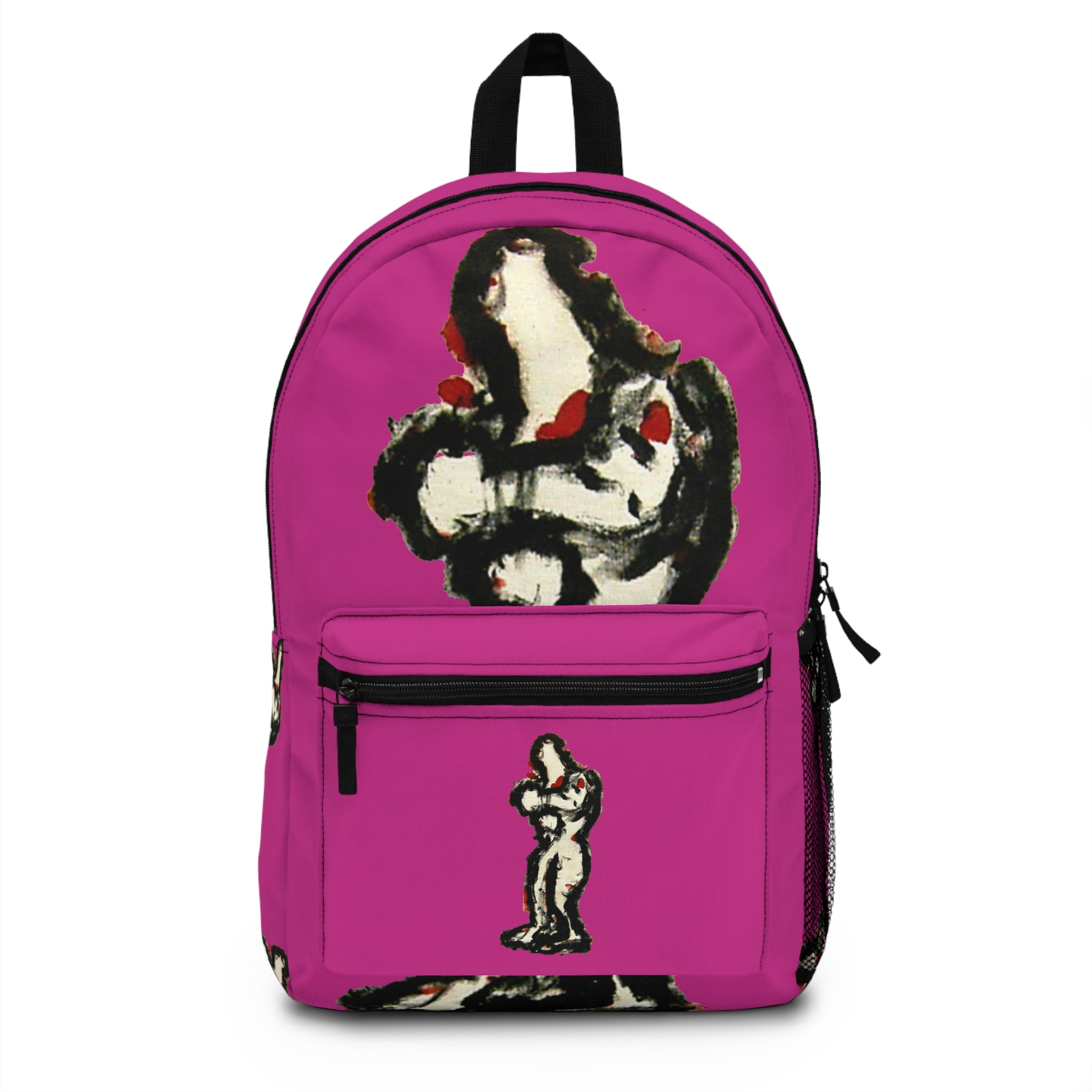 Abstract lighter skin figure on hot pink background backpack, inTense artwork by WG Patrick Studios.