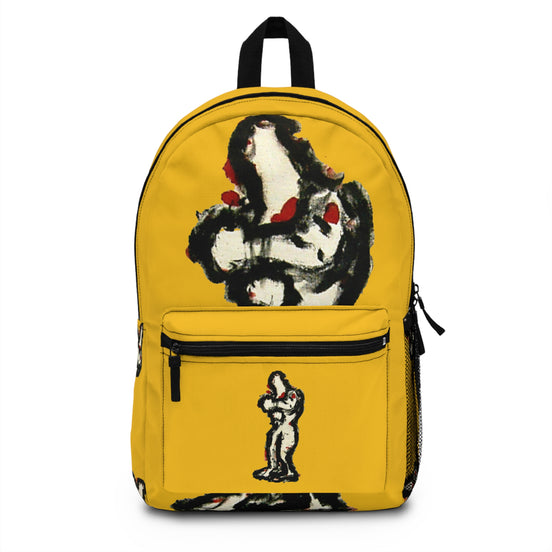 Abstract lighter skin figure on yellow background backpack, inTense artwork by WG Patrick Studios.