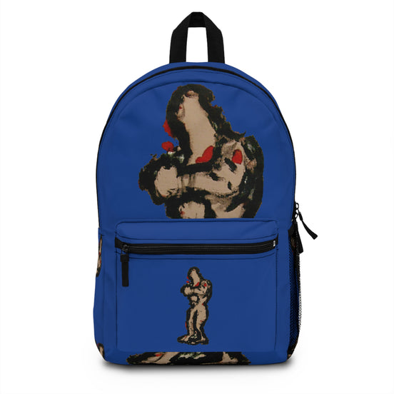 Abstract deep brown skin figure on dark blue background backpack, inTenseA artwork by WG Patrick Studios.