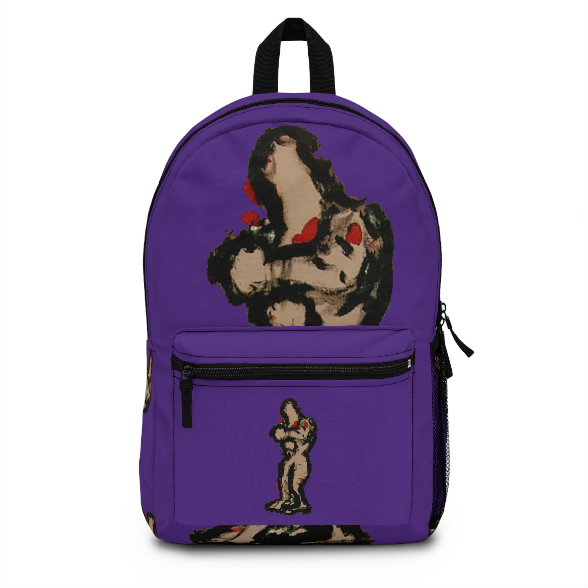 Abstract deep brown skin figure on dark purple background backpack, inTenseA artwork by WG Patrick Studios.