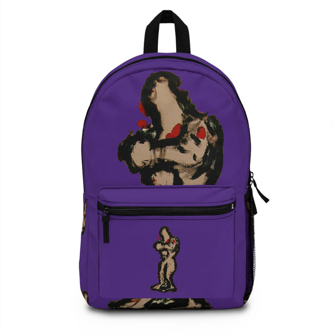 Abstract deep brown skin figure on dark purple background backpack, inTenseA artwork by WG Patrick Studios.